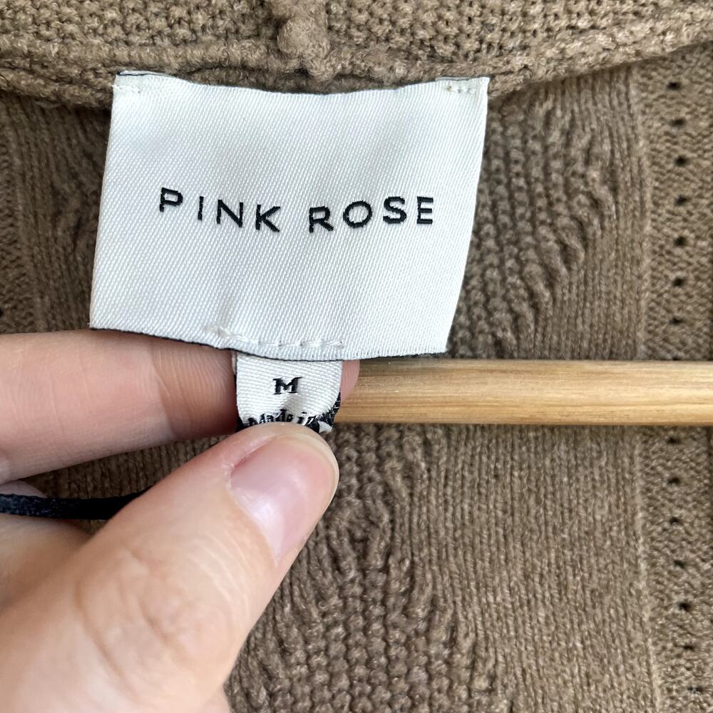 NWT pink rose portobella cropped hooded full zip knit sweater beige‎ women's M - Picture 4 of 8